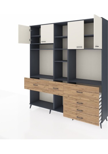 Hyperion Dolap 11 Raflı 6 Çekmeceli 4 Kapaklı 220x44x243 Antrasit-aytaşı/çam Aytası/atlas Çam