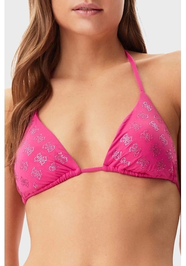Guess Kadın Pembe 4g Taşlı Üçgen Bikini Üst Pembe