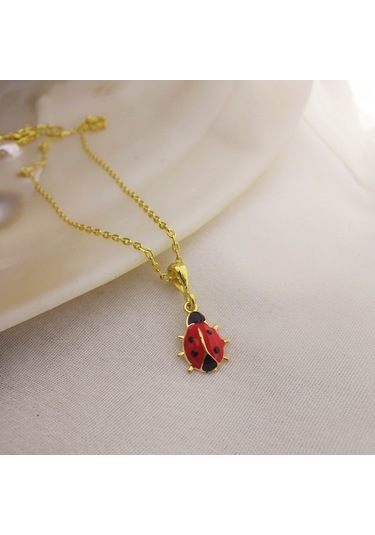 925 Ayar Gümüş Kırmızı Uğur Böceği Kolye Gold