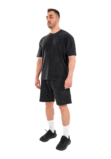 Kingsize Nutrition Kingsize Hard Work Antik Yıkamalı Oversize T-shirt Siyah Siyah