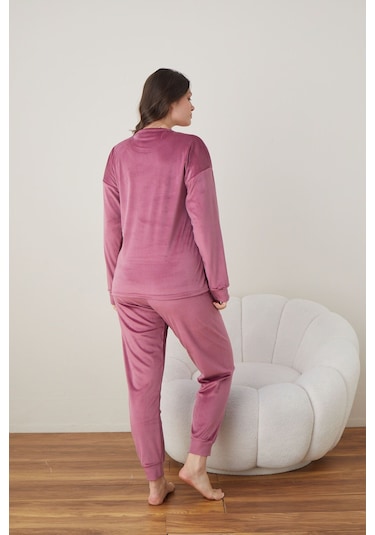 Lukitus Pamuklu Kadife Pijama Takımı Pembe Kadife01 Pembe