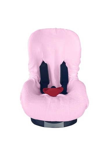 4katlı Müslin Bebek Oto Koltuk Kılıfı Lastikli %100pamuk Pembe
