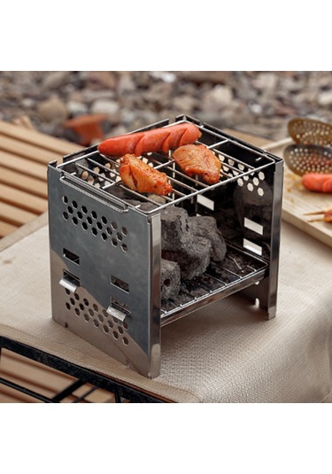 Youtek Katlanabilir Paslanmaz Çelik Kamp Ocağı - Pratik Taşınabilir Şömine Ve Izgara Gümüş