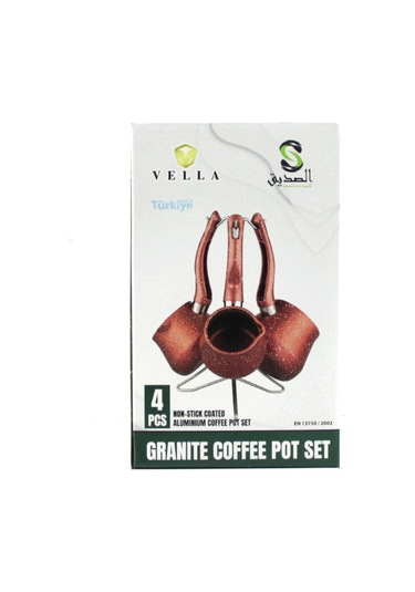 4pcs 230-280-380ml Granit - Çelik Cezve Renkli Metal Standlı 5570