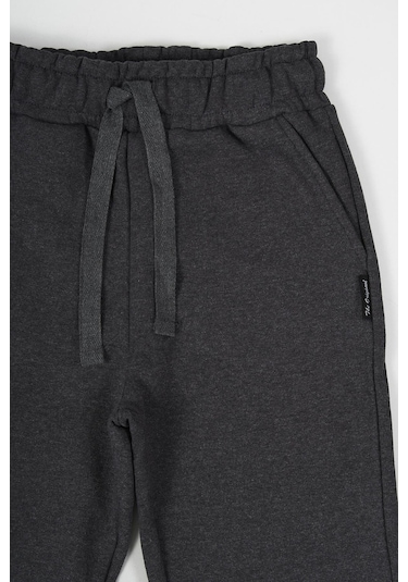 Siyah-lacivert Antrasit Kalın Pamuklu Beli Lastikli Yan Cepli 3'lü Erkek Çocuk Eşofman Altı 001