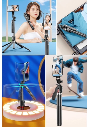 Kumandalı 360 Derece Dönebilen Cep Telefonu Ve Kamera Tripodu 2.2m Uzayabilen Selfie Çubuğu Çok Renkli