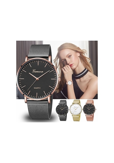 Fastbuy Erkek Kadın Cenevre Moda Kuvars İzle Paslanmaz Çelik Kordonlu Altın Beyaz Kadran Saat Çok Renkli