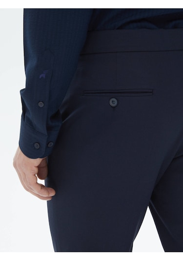 Kip Lacivert Dokuma Regular Fit Casual Pantolon Lacivert