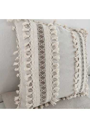 Dnc Home Tekstil Ndchome Kalın Dantel Ponponlu Krem Kırlent Kırlent Kılıfı 43 X 43