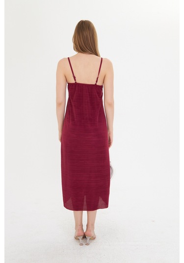 Gülkurusu Kadın Askılı Piliseli Elbise Bordo