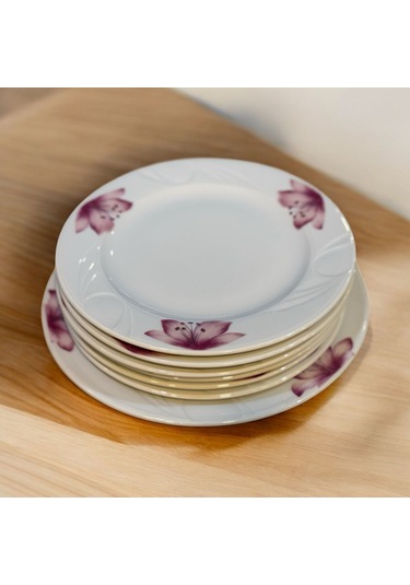 Grande Porselen 7 Parça Pasta Servis Takımı - Pasta Tatlı Sunum Tabağı Beyaz