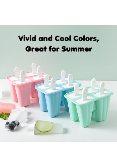 Fosenze Mavi Silikon Dondurma Kalıbı, Uzun Kollü, Bağımsız Kapaklı, 6 Bölmeli Buz Çubuğu Yapıcı Mavi