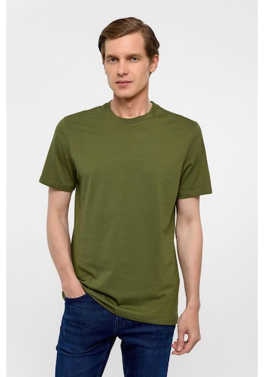 SÜVARİ Koyu Yeşil Regular Düz Bisiklet Yaka Tişört