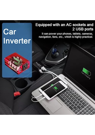 Maiyame 12v'den 110v'a Dönüştürücü 150w Araç Invertörü, Çift Usb, Çoklu Koruma, Aluminyum Gövde, Sessiz Soğutma Fanı - Kırmızı