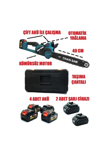 Germany Style Alman MS-456VFX 4 Akülü Kömürsüz Motor 40 CM Palalı Ağaç Kesme Budama Hızar Makinesi