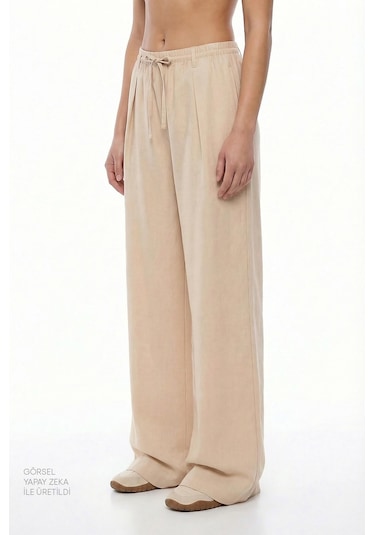 Penti Pastel Bej Linen Pantolon Pastel Bej
