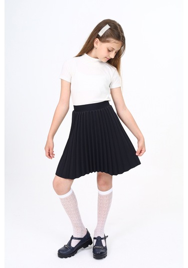 Toontoy Kız Çocuk Pileli Etek Siyah