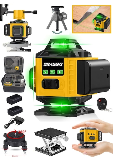 Dragro DRG-TLZR128 128VF Sarı 12 Köşe Otomatik Lazermetre