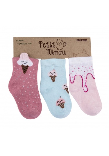 Petit Minou 3'lü 3d Ice Cream Bebek Çorabı 2196 Çok Renkli