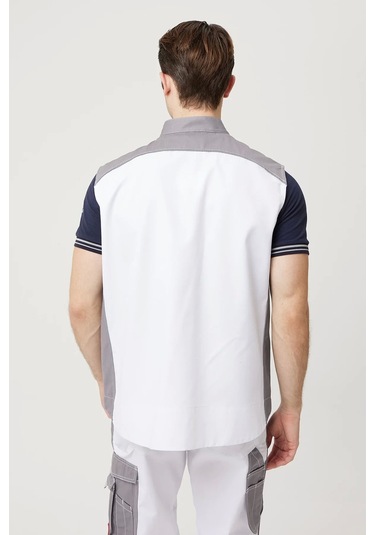 Yazlık İş Yeleği Polyester Gabardin Allium Outdoor Yelek Hafif Nefes Alabilir Fonksiyonel Cepli Beyaz-a.gri