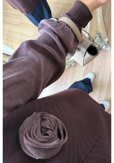 Kahijab Gül Detay Merserize Tunik - Kahverengi