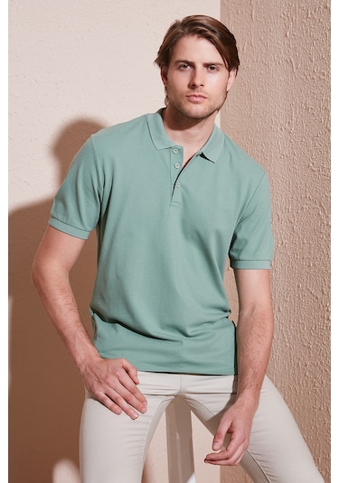 Buratti Pamuklu Regular Fit Düğmeli Erkek Polo Yaka T Shirt 5902127 Elma Yeşili