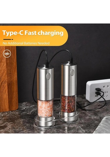 Elektrikli Tuz Ve Karabiber Öğütme Seti, Usb Şarj Edilebilir, Natürel