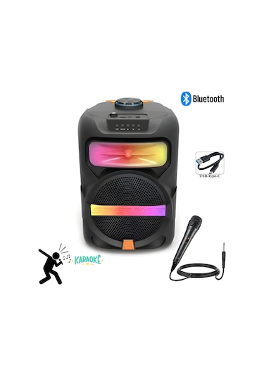 Pl-4361- Platoon 25w 8 İnç Bluetooth Hoparlör Usb Flash Müzik Rgb Işıklı Karaoke Mikrofonlu