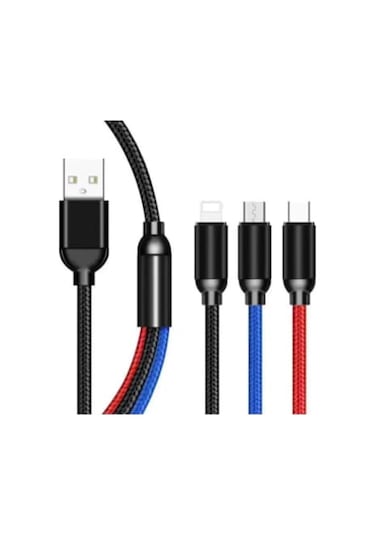 3 In 1 Type C Micro Usb 3'Lü Hızlı Şarj Kablosu 3 Amper