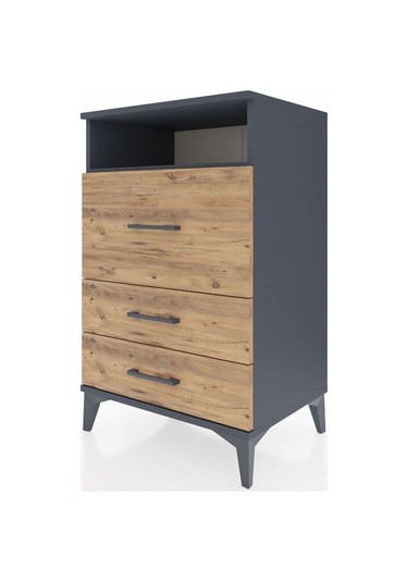 Hyperion Komodin Tek Raflı 3 Çekmeceli 60x44x96 Antrasit-çam Antrasit