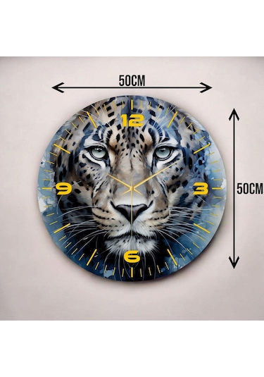 Renkli Baskı Leopar Hayvan Desenli Sayılı Hediyelik Ahşap Sessiz Duvar Saati 50cm ÇOk Renkli