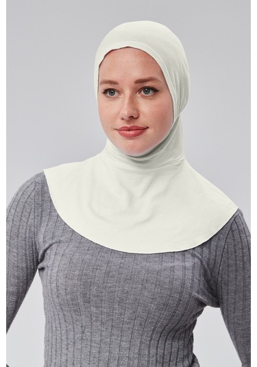 Kadın Pratik Tesettür Sporcu Boyunluklu Hijab Geçmeli Bone Penye Kumaş Ekru