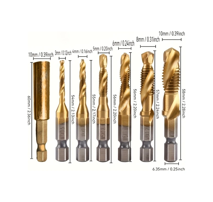 Chuangyinshop G 6pcs 2si1 Matkap Ucu Ve Kılavuz Seti 1/8-3/8 Inç 1/4 Heks