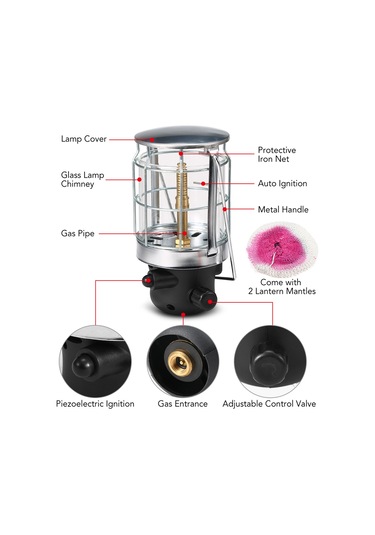 Yunboo "gs-2104 Kamp Gaz Lambası: 650w Güçlü, Piezo Elektrikli, Taşınabilir Outdoor Aydınlatma" Siyah