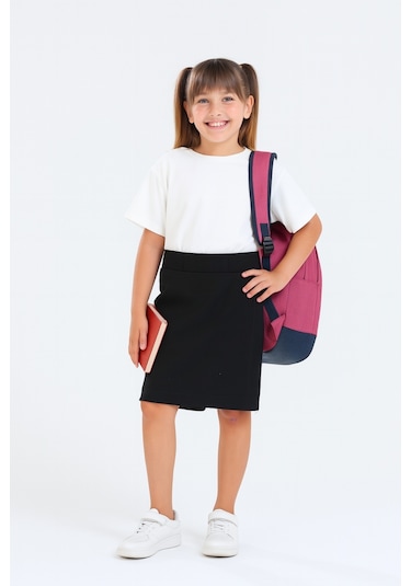 Kız Çocuk Beli İpli Okul Kaşkorse Şort Etek G2025-1 Siyah