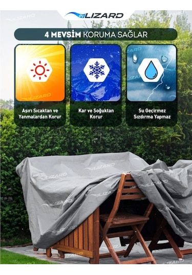 Bahçe Mobilya Koruma Masa Sandalye Kılıf Örtüsü Gri 160x100x75cm Su Geçirmez