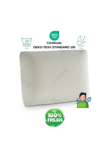 Rudu Breathe Easy Mentol Kılıflı Visco Visko Delikli Bütün Yastık 60x40cm 1150gr Omuz/boyun Destekli Beyaz - Yeşil