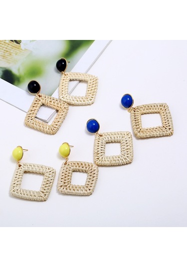 E2002-4 Blue Frame Bamboo Vine Handmade Woven Earrings Bosomia Style Earrings Gümüş