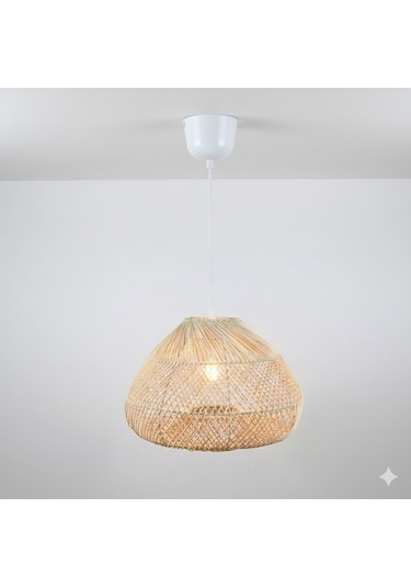 Panalı Dekoratif Doğal Rattan Sarkıt Avize 41 X 26 Kahve - Bej