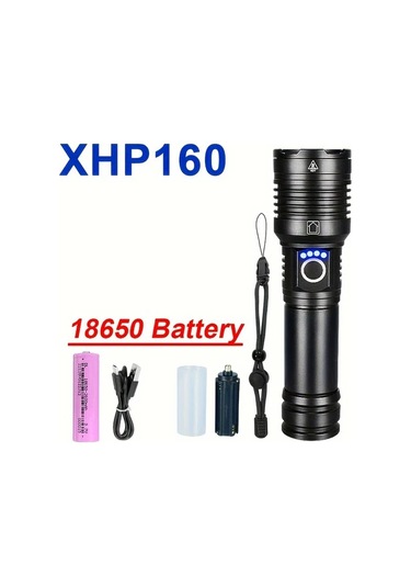 Xuweiwei Yüksek Güçlü Xhp160 Şarj Edilebilir 18650 Pil Led El Feneri 5 Mod 16 Çekirdekli Açık Bakır - Siyah