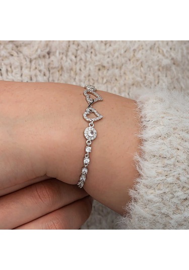 Artsmagazinmücevher Gümüş Sonsuzluk İki Kalp Kadın Bileklik