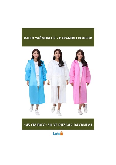 Kalın Yağmurluk Büyük Boy Su Geçirmez Unisex Sarı Beyaz Gül Kurusu Çok Renkli