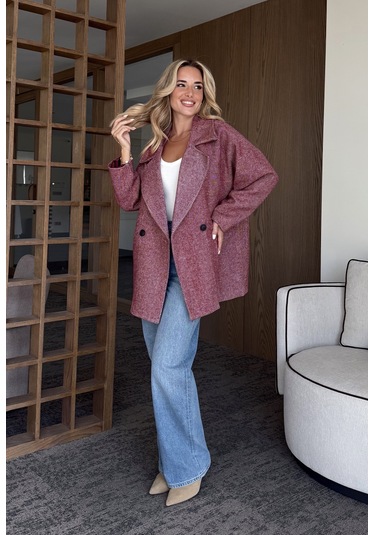 Bordo 1. Sınıf Kalite Balık Sırtı Oversize Kaşe Kaban Bordo