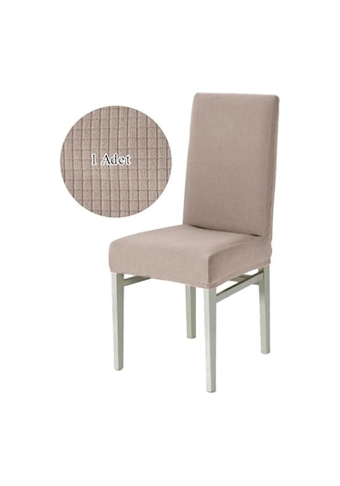 StarMall Likrali Sandalye Kılıfı, Lastikli,esnekli Sandalye Örtüsü Pitikare Desen 1 Adet Vizon