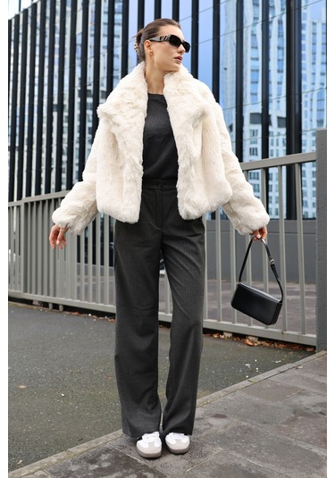 Bigdart5186 Kruvaze Peluş Kürk Kaban - Beyaz 001