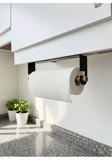 Lazer Kendinden Yapışkanlı Kağıt Havluluk Tahta Kancalı Mat Siyah Siyah