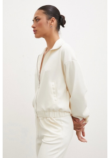 Never More Fermuarlı Sweatshirt Ekru