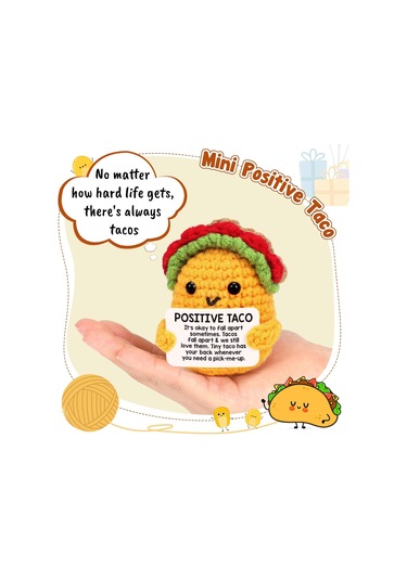 Mufunye El Yapımı Örgü Taco Tavuk Bebek - Duygusal İçecek, , 5x5x7.5cm, 14g, Opp Çanta Sarı