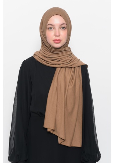 Hazır Pratik Geçmeli Lüks Düz Penye Şal Çapraz Hizalı Çikolata