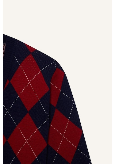 Defacto Coool Fitted V Yaka Baklava Desenli Düğmeli Hırka F9566ax25wnnv241 Lacivert